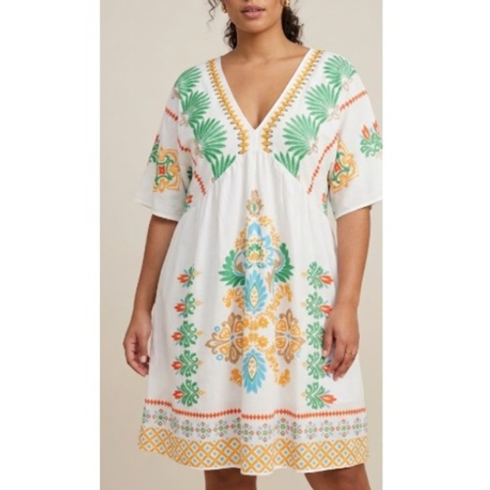 Popvil‎ Women's Multicolor Floral Print V-neck Boho Mini Dress Size L NWT